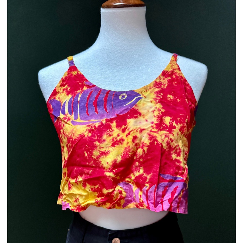 Vintage Fish Print Tie Dye Crop Top